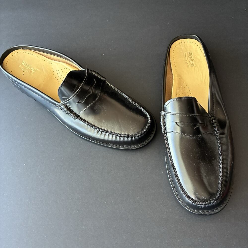 G.H. Bass Weejuns Backless Leather Penny Slides Loafers Black Size 10 M